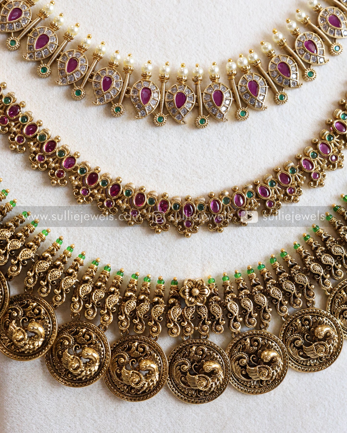 No Idol - Premium Heavy Coin Ruby Stone Bridal Combo ( 8 Piece )