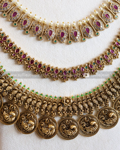 No Idol - Premium Heavy Coin Ruby Stone Bridal Combo ( 8 Piece )