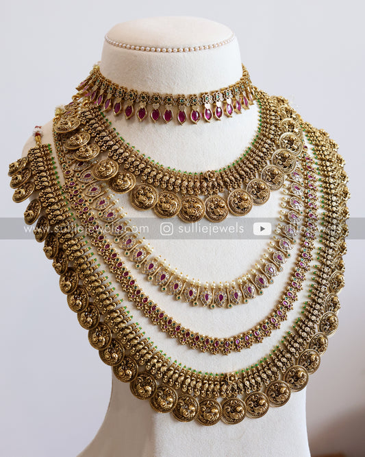 No Idol - Premium Heavy Coin Ruby Stone Bridal Combo ( 8 Piece )