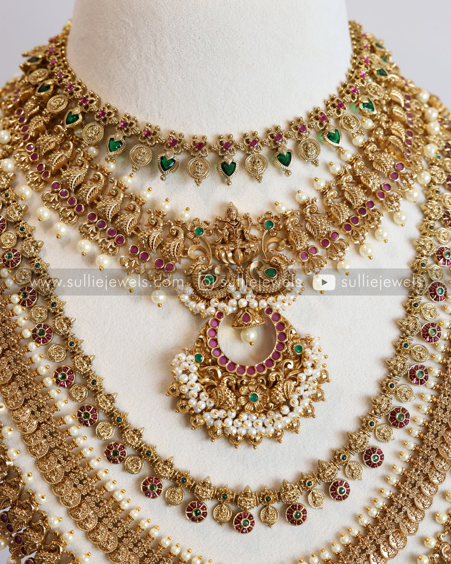 Designer Pearl & Traditional Palakka Coin Bridal Combo ( 6 Piece )