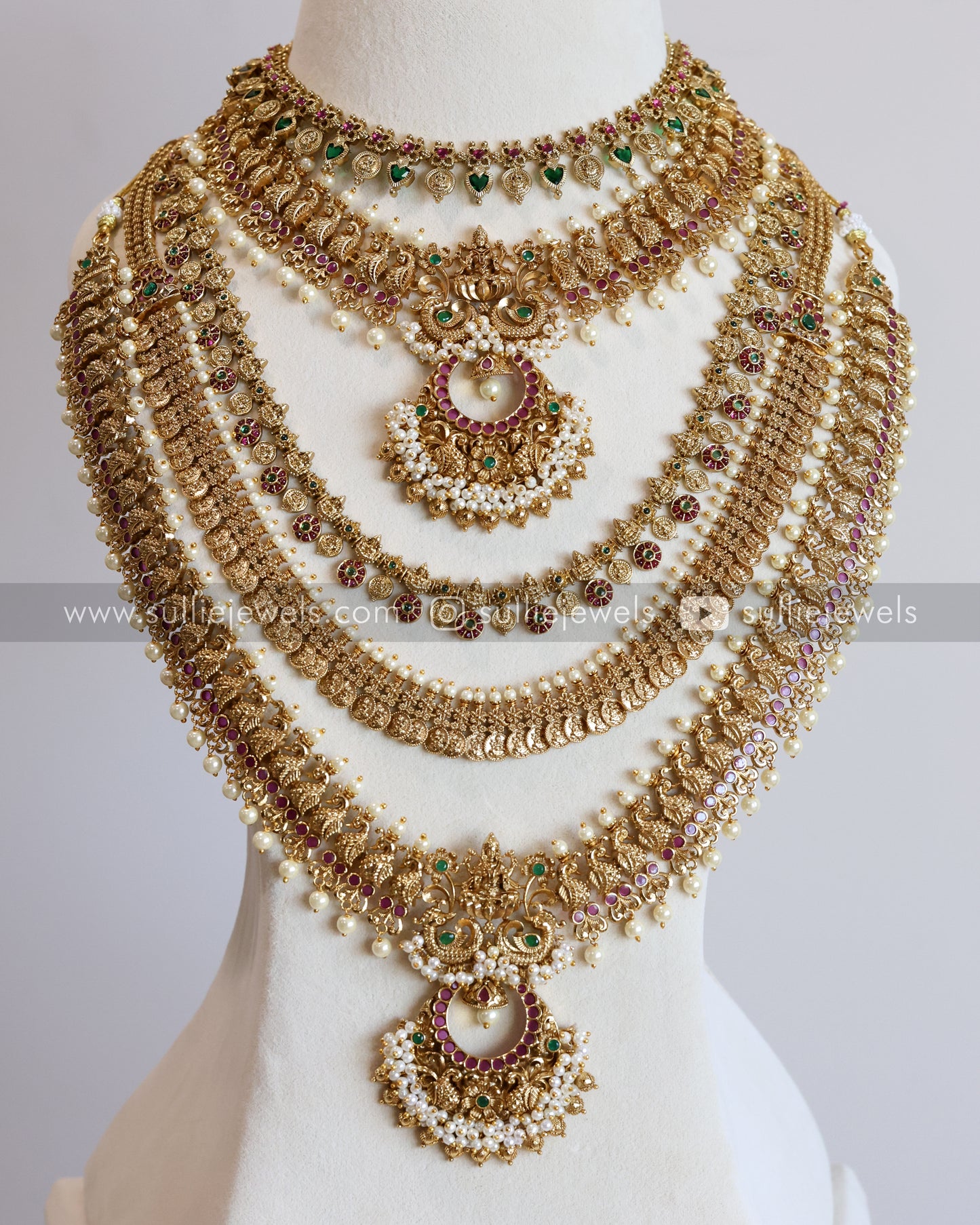 Designer Pearl & Traditional Palakka Coin Bridal Combo ( 6 Piece )