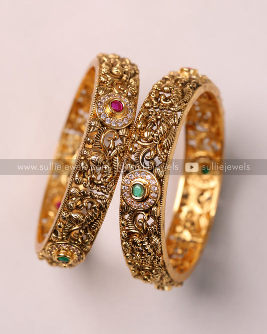Peacock Gold Bangle - Set of 2