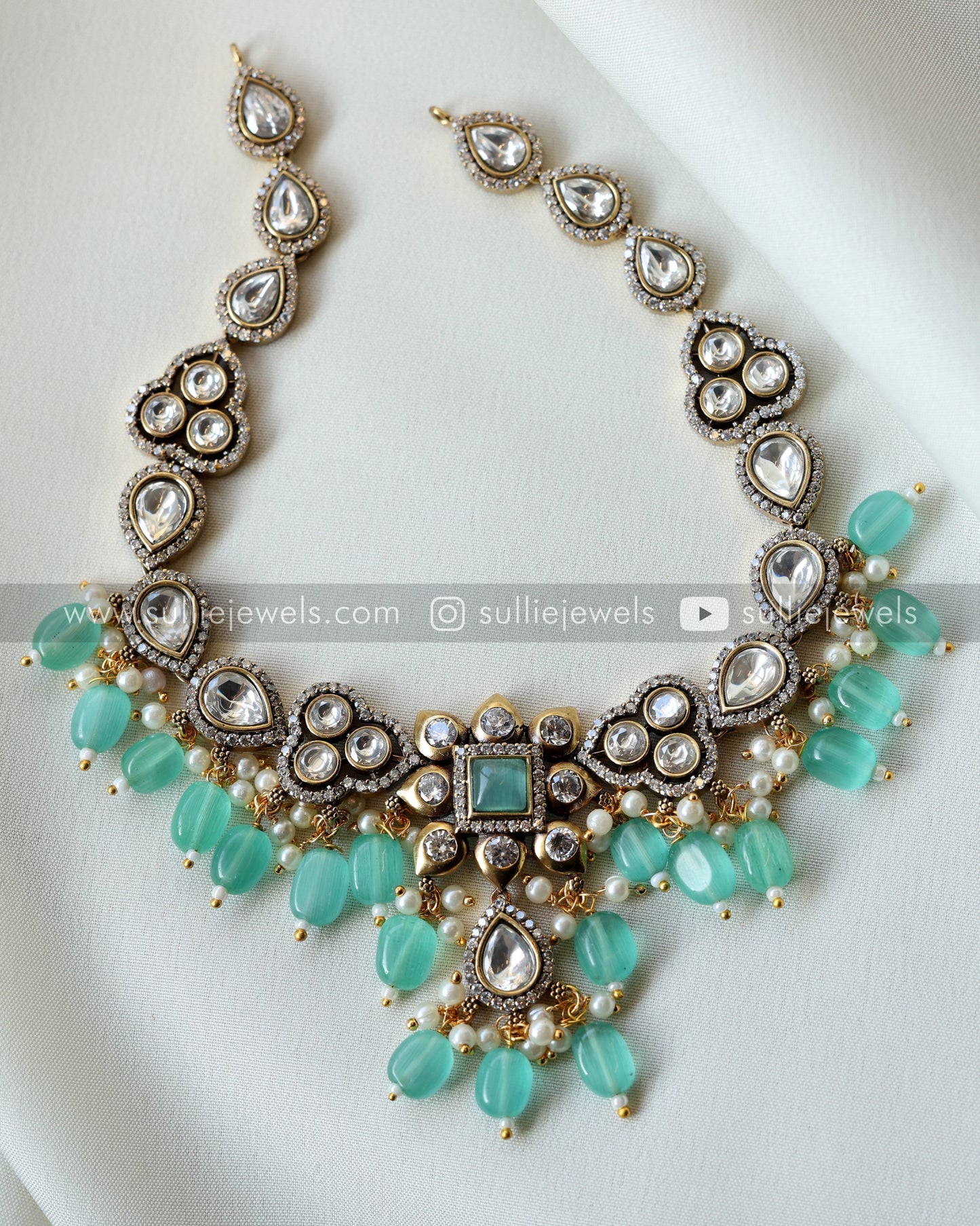 Victorian Polki Diamond Pastel Blue/Green Combo ( 6 piece )