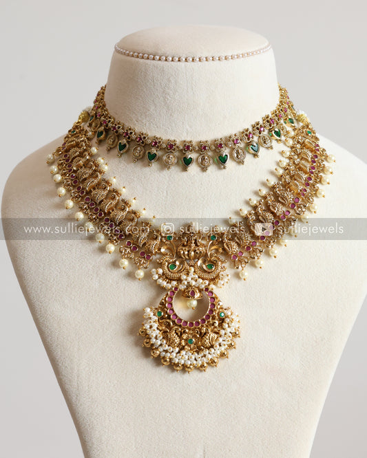 Palakka Coin & Pearl Lakshmi Layered Combo with Earrings