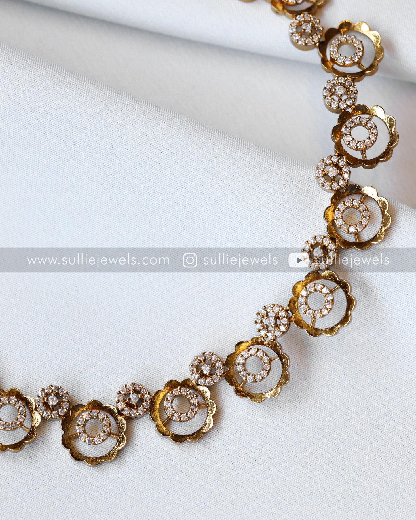 Diamond & Gold Flower Necklace with Studs