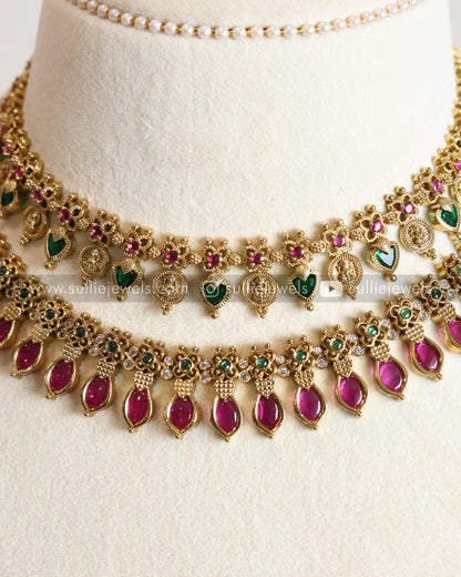 Palakka Coin & Ruby Necklace with Earrings