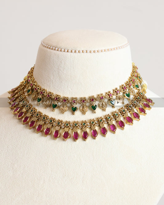 Palakka Coin & Ruby Necklace with Earrings
