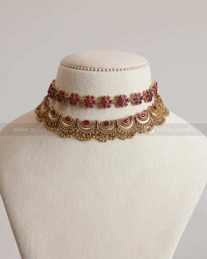Sullie Basic Ruby Floral Chandbali Layered Combo