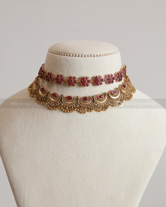Sullie Basic Ruby Floral Chandbali Layered Combo