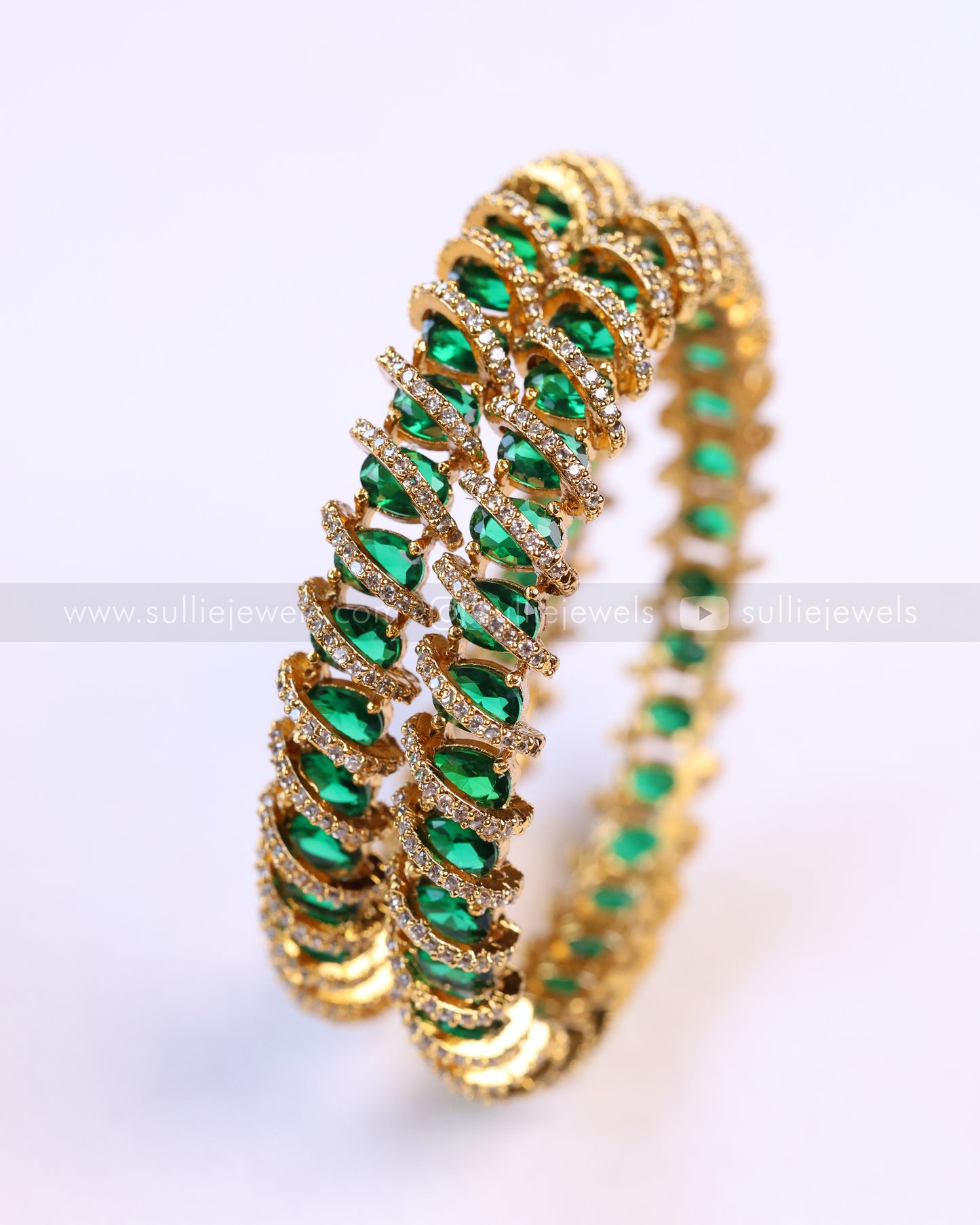 9081 - Premium Swirl Green Stone Bangle - Set of 2
