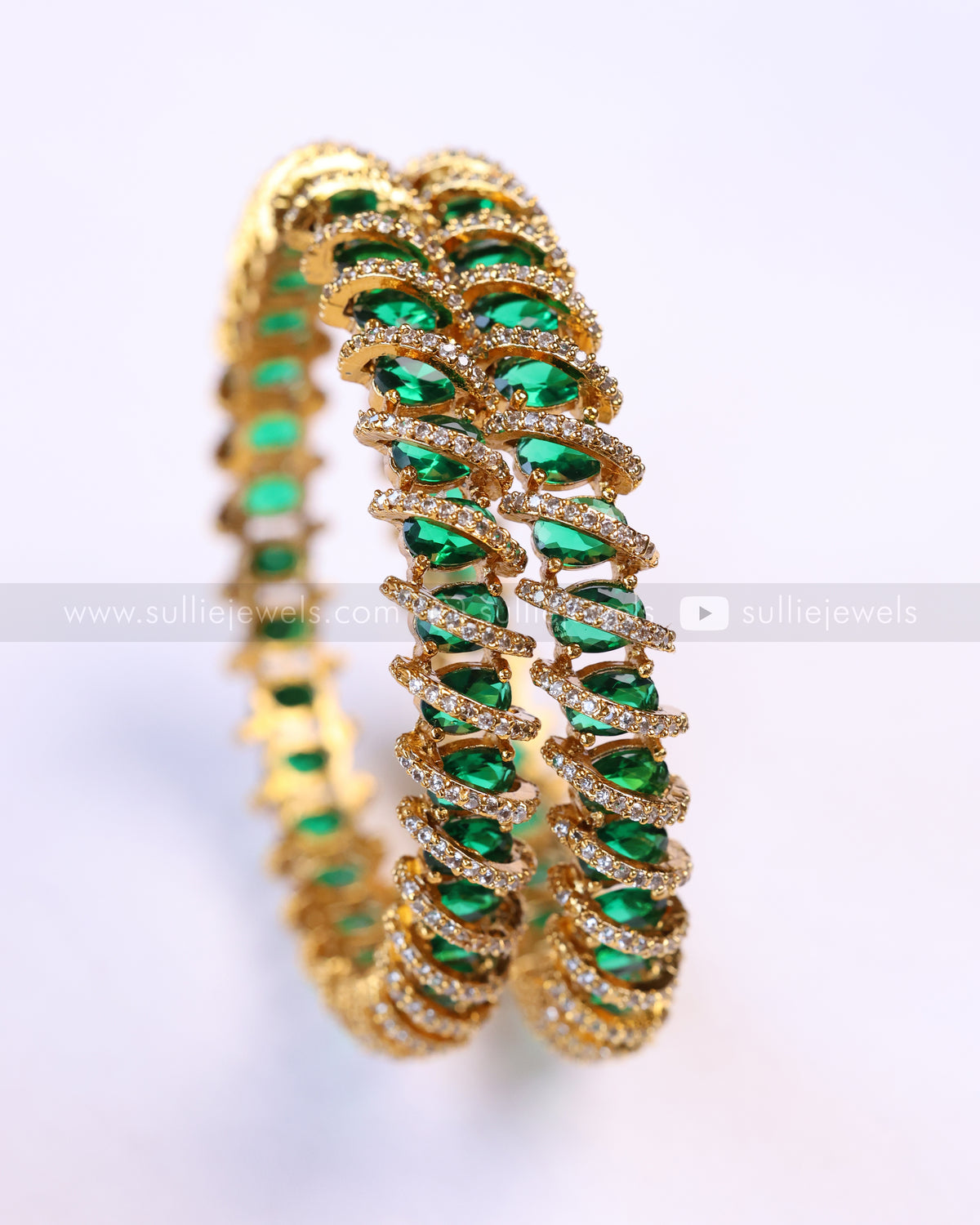 9081 - Premium Swirl Green Stone Bangle - Set of 2