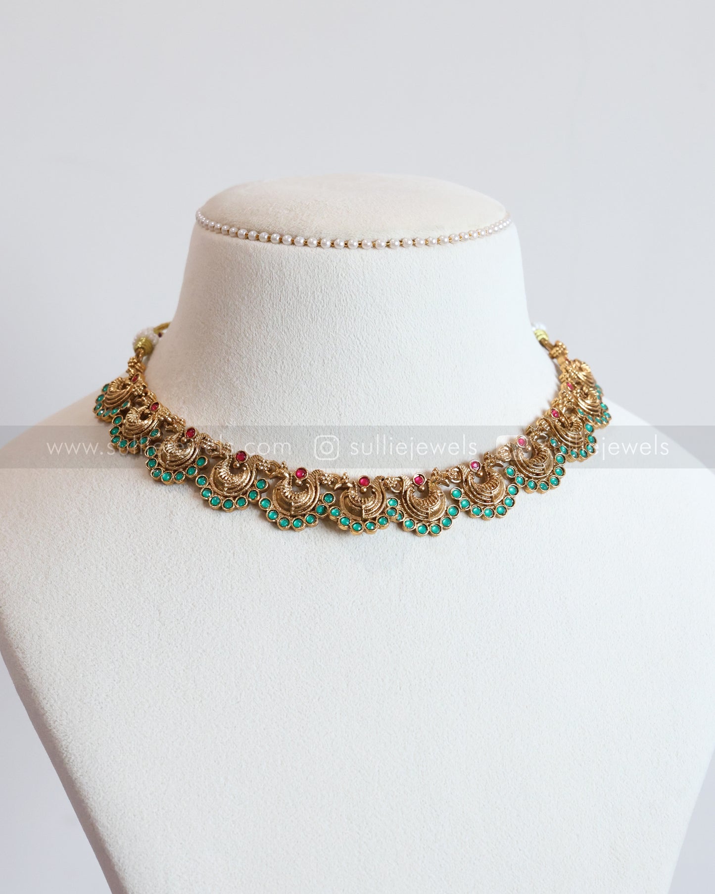 3789 - Sullie Basic - Peacock Green Blue Stone Necklace with Stud