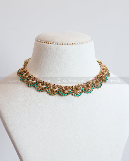 3789 - Sullie Basic - Peacock Green Blue Stone Necklace with Stud