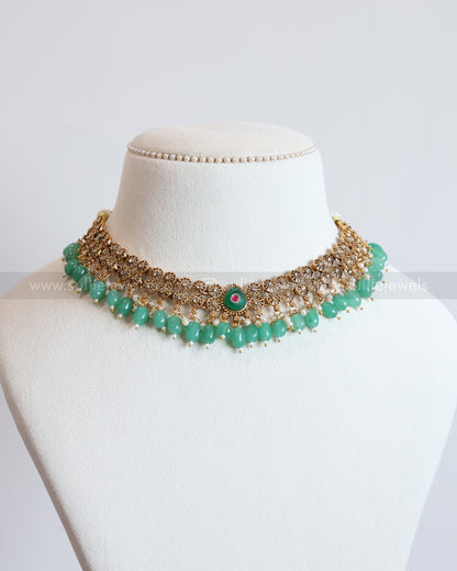 3797 -  Sullie Basic - Mint Beads Statement Necklace with Earring