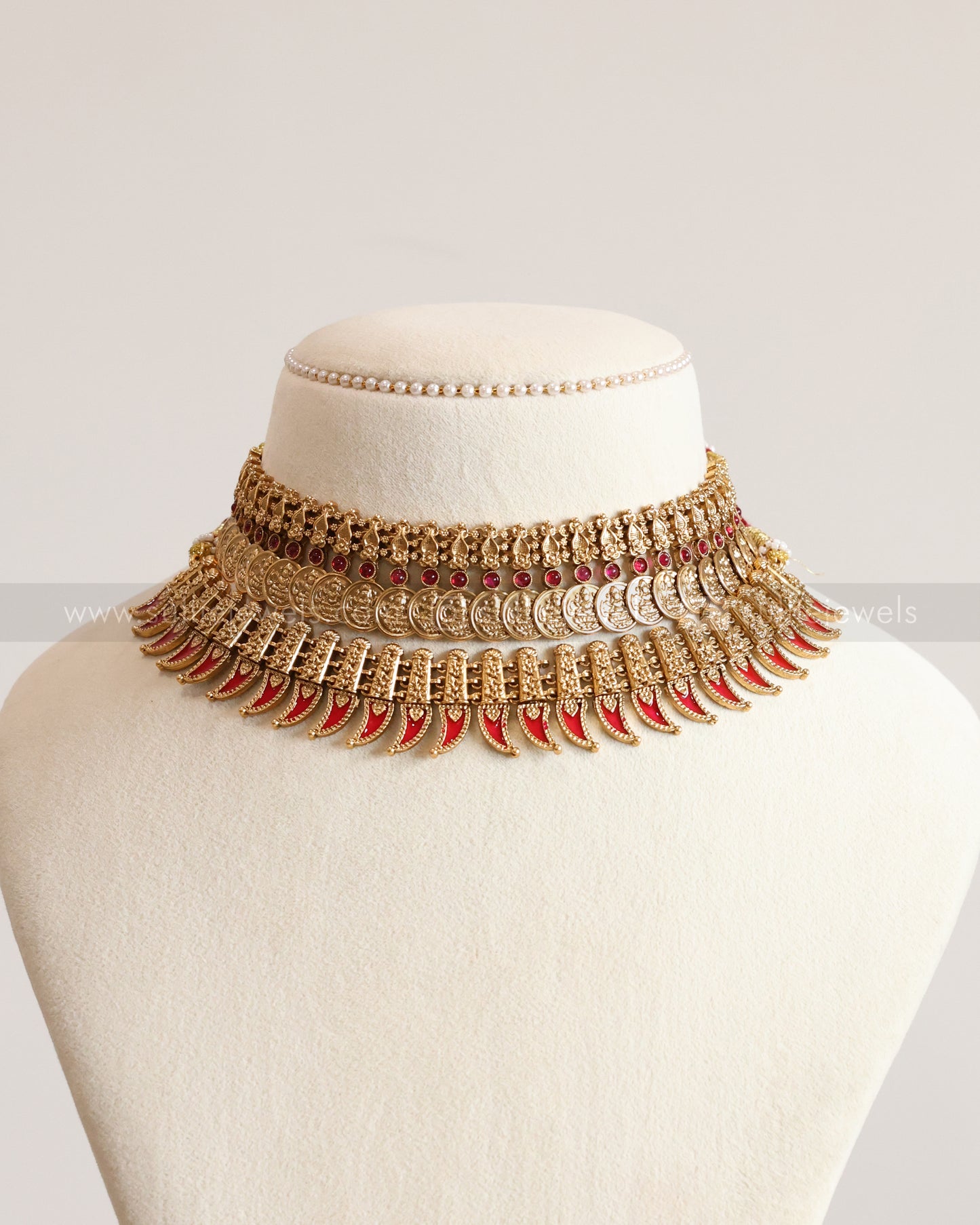 Traditional Ruby Palakka Coin Layered Combo ( 4 piece )