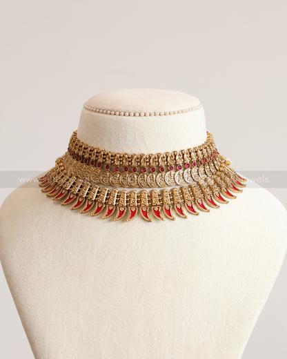 Traditional Ruby Palakka Coin Layered Combo ( 4 piece )