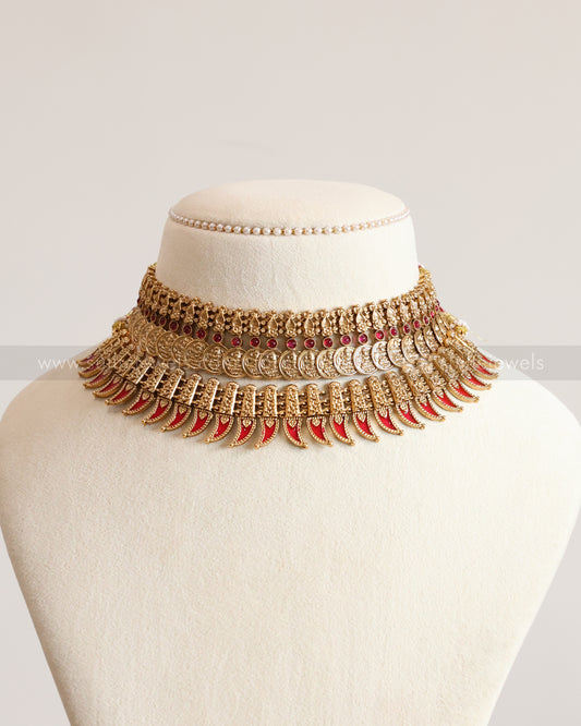 Traditional Ruby Palakka Coin Layered Combo ( 4 piece )