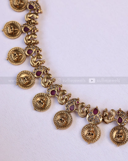 3948 - Ruby Peacock Coin Necklace with Stud