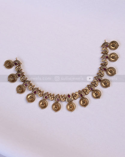 3948 - Ruby Peacock Coin Necklace with Stud