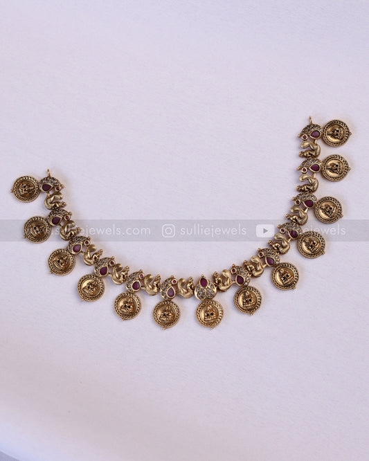 3948 - Ruby Peacock Coin Necklace with Stud