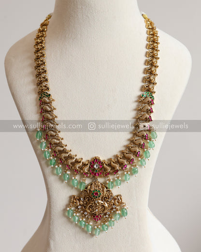 Peacock Lightweight Matte finish-No Idol Bridal combo - Mint beads ( 3 Piece )