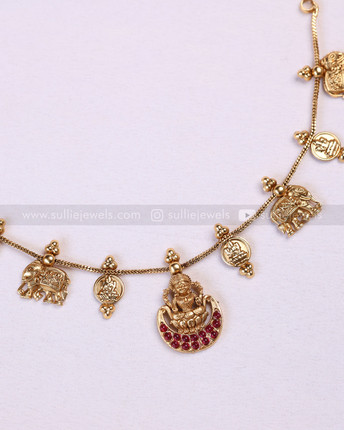 3945 - Sullie Basic Ruby Lakshmi Elephant Coin Minimal Necklace with Stud
