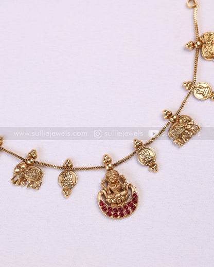 3945 - Sullie Basic Ruby Lakshmi Elephant Coin Minimal Necklace with Stud