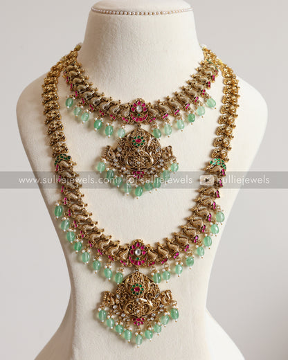 Peacock Lightweight Matte finish-No Idol Bridal combo - Mint beads ( 3 Piece )