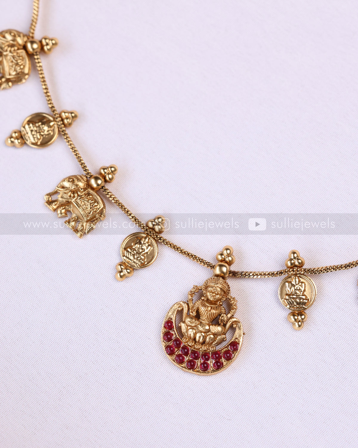 3945 - Sullie Basic Ruby Lakshmi Elephant Coin Minimal Necklace with Stud