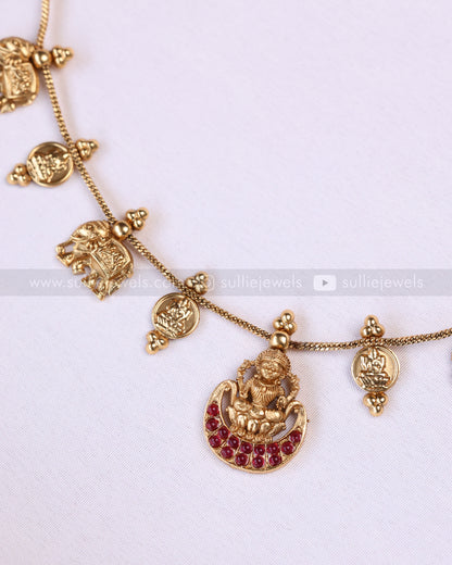 3945 - Sullie Basic Ruby Lakshmi Elephant Coin Minimal Necklace with Stud
