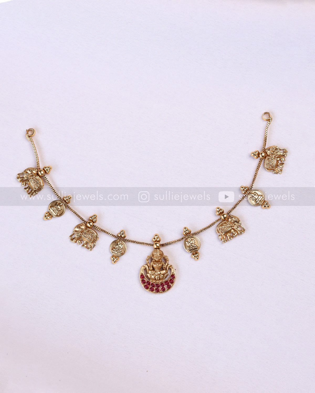3945 - Sullie Basic Ruby Lakshmi Elephant Coin Minimal Necklace with Stud