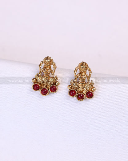 3945 - Sullie Basic Ruby Lakshmi Elephant Coin Minimal Necklace with Stud