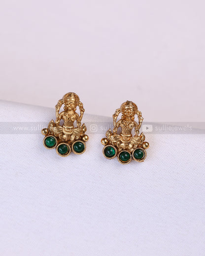 3946 - Sullie Basic Green Lakshmi Elephant Coin Minimal Necklace with Stud