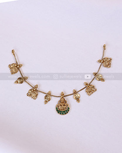 3946 - Sullie Basic Green Lakshmi Elephant Coin Minimal Necklace with Stud