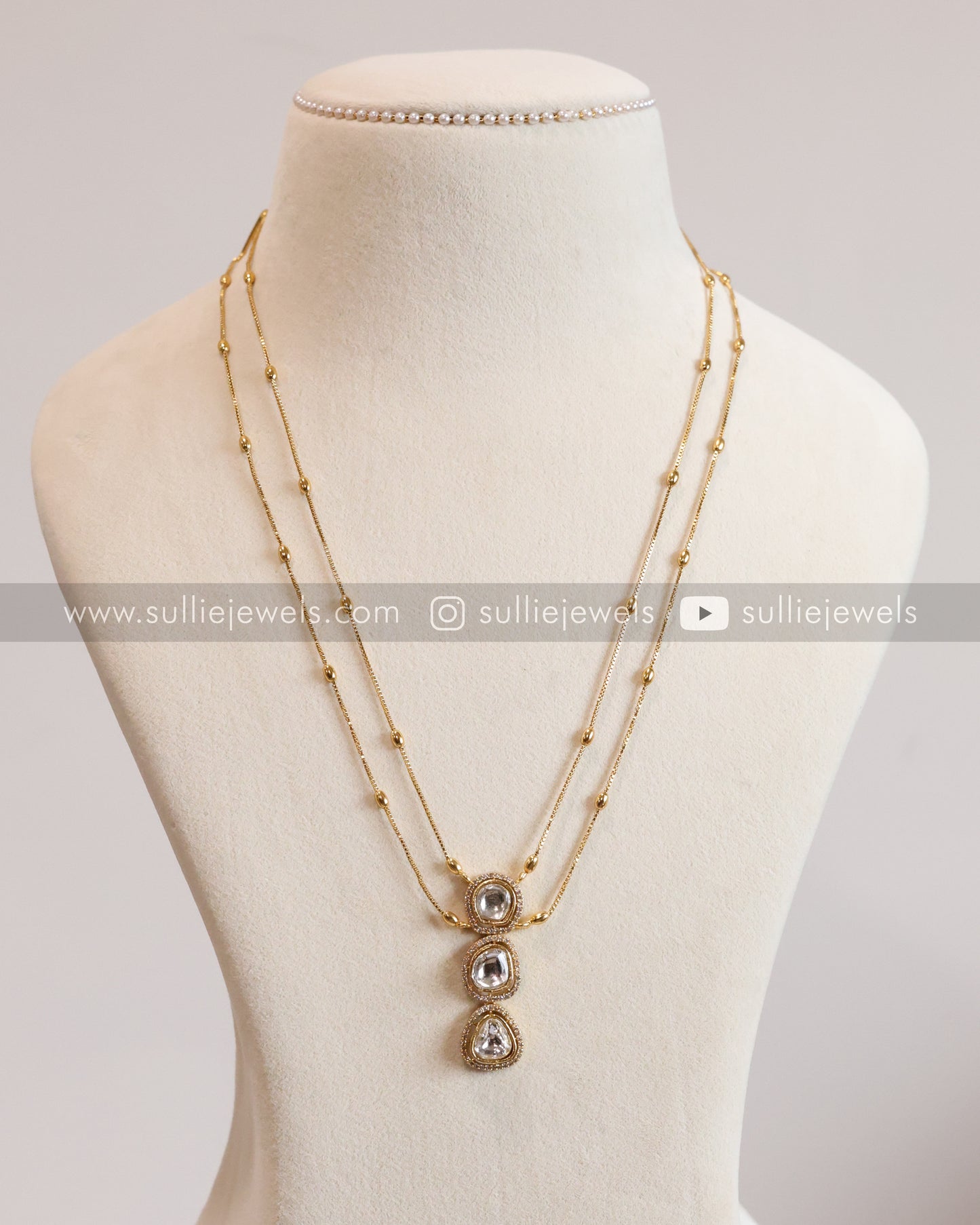 Kundan Polki Minimal Pendant with Earrings