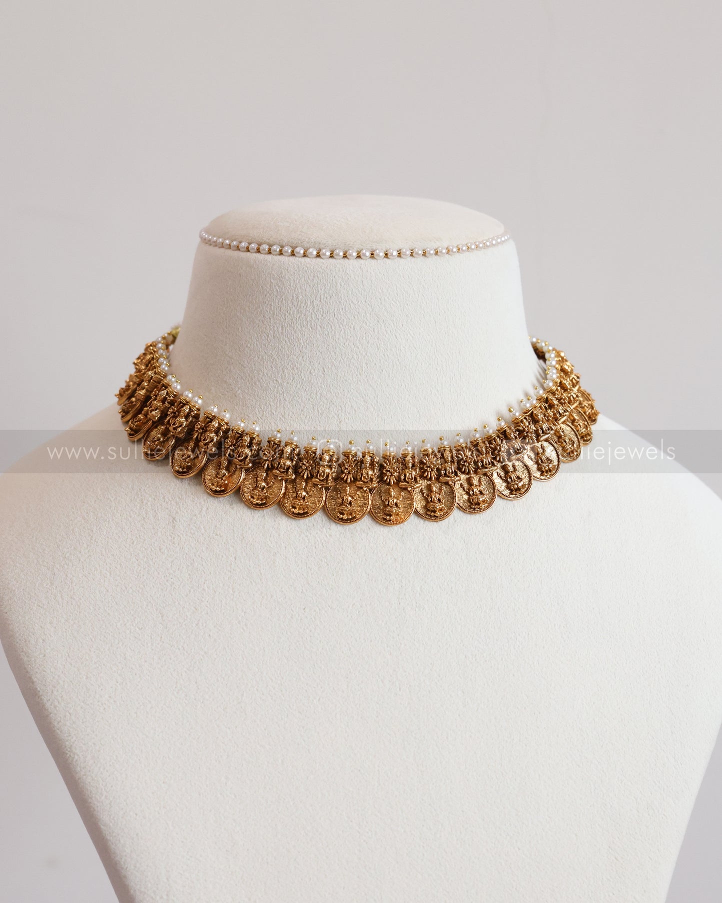 3802 - Sullie Basic - Lakshmi Gold Coin Pearl Necklace with Stud