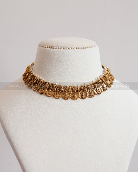 3802 - Sullie Basic - Lakshmi Gold Coin Pearl Necklace with Stud