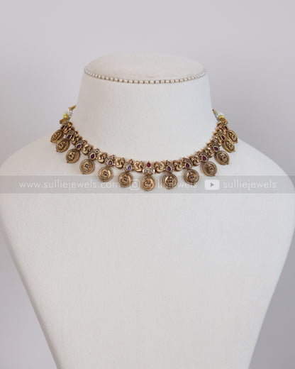 3948 - Ruby Peacock Coin Necklace with Stud