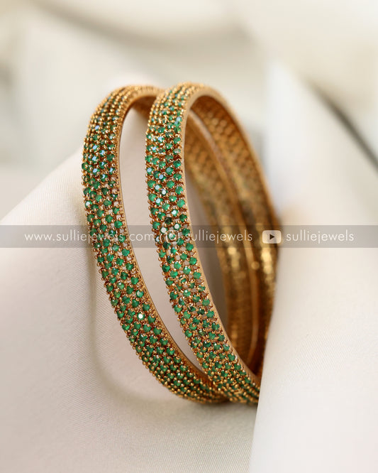 Green AD Stones in Gold Finish Bangle - Set of 2