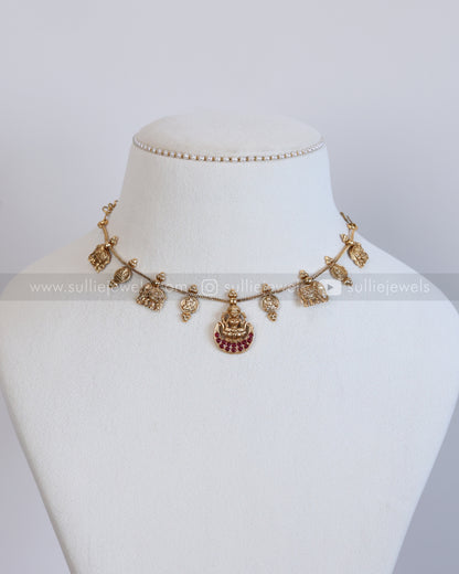 3945 - Sullie Basic Ruby Lakshmi Elephant Coin Minimal Necklace with Stud
