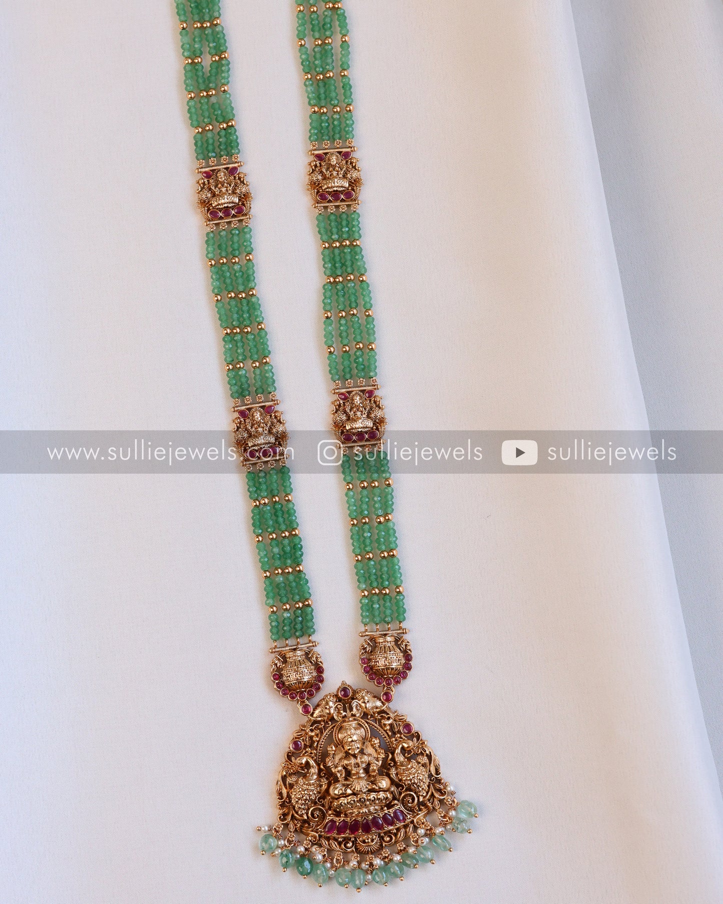 Lakshmi Premium Mint Onyx Beads Long Chain / Haaram with Earring