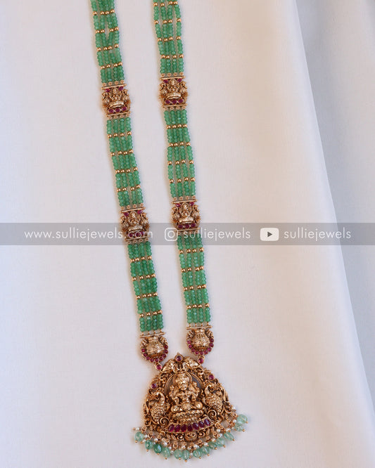 Lakshmi Premium Mint Onyx Beads Long Chain / Haaram with Earring