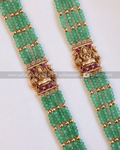 Lakshmi Premium Mint Onyx Beads Long Chain / Haaram with Earring