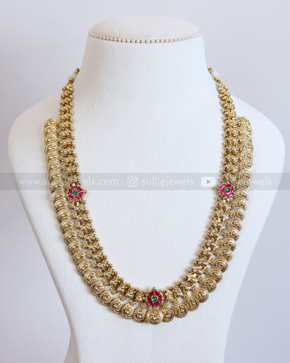 7203 - Premium Ruby Flower No Idol Coin Haaram with Jhumka