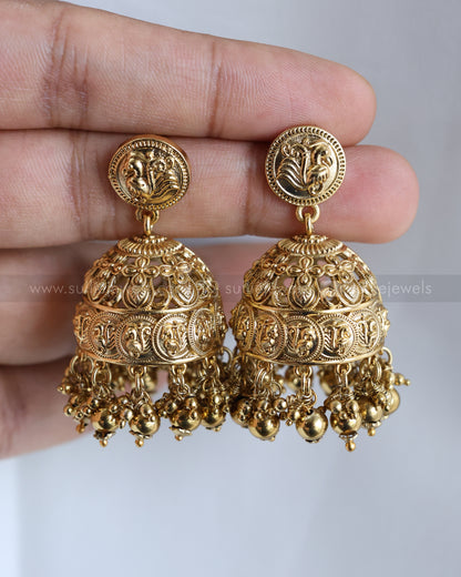 3888 - Premium Ruby Flower No Idol Coin Necklace with Jhumka
