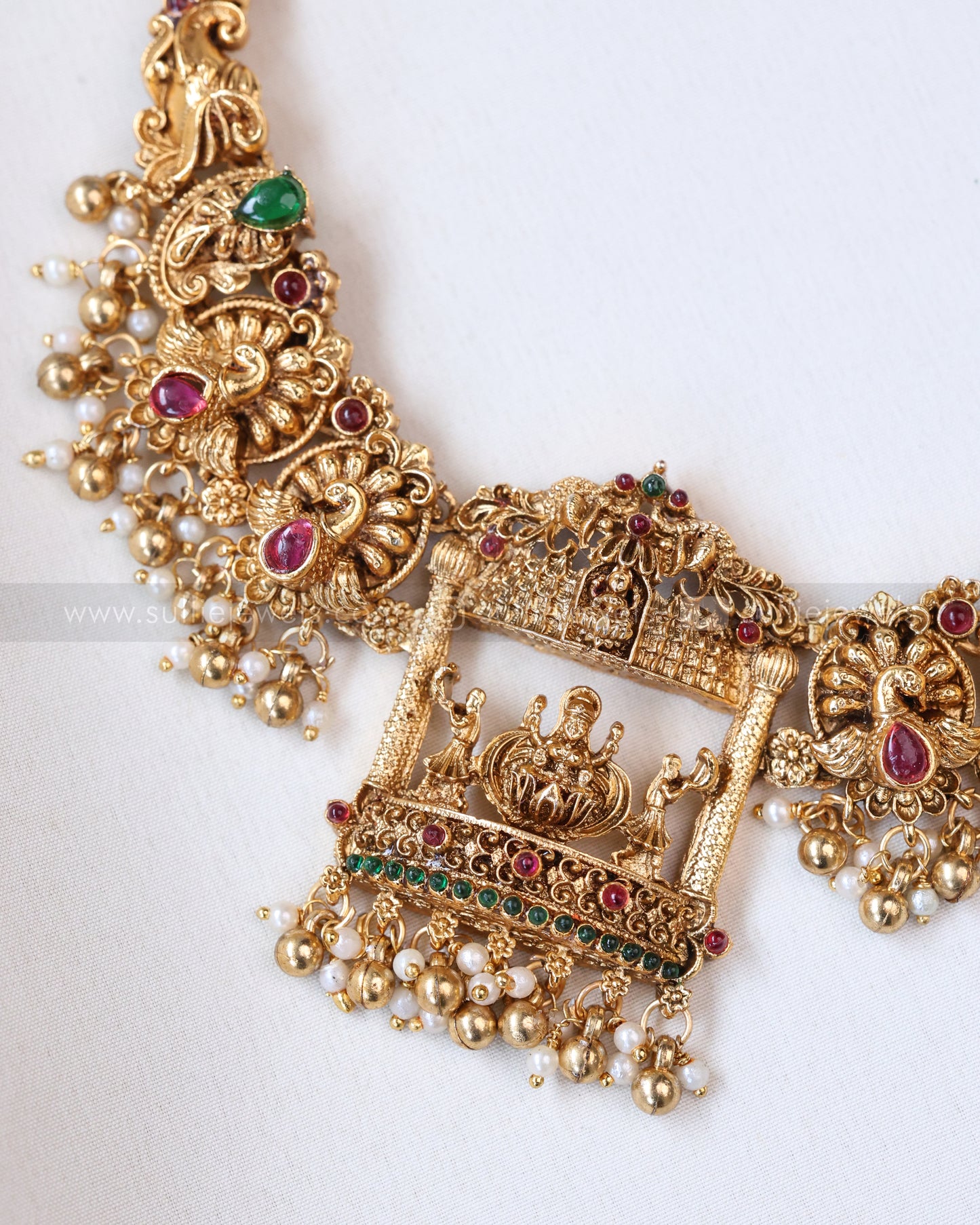 3803 - Sullie Basic - Lakshmi Peacock Detailed Pendant Necklace with Jhumka
