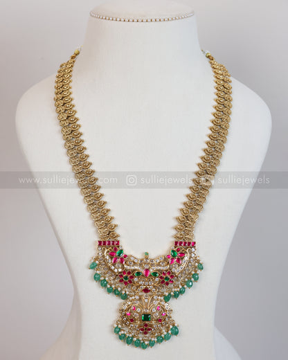 7202 - Jadau Kemp Stone Coin Mint Beads Haram with Jhumka
