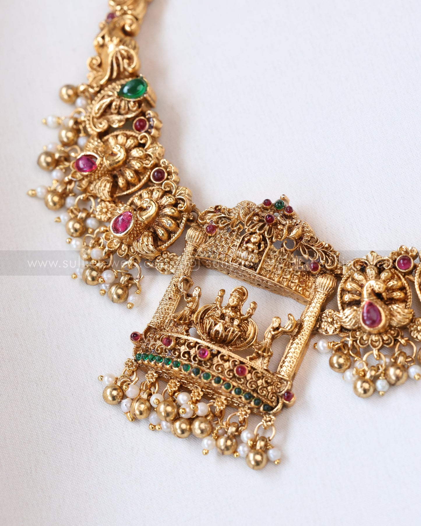 3803 - Sullie Basic - Lakshmi Peacock Detailed Pendant Necklace with Jhumka