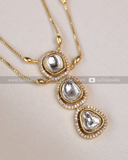 Kundan Polki Minimal Pendant with Earrings