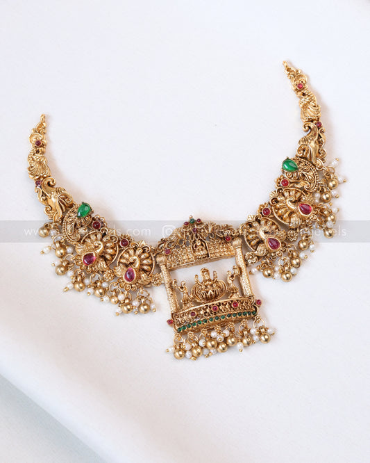 3803 - Sullie Basic - Lakshmi Peacock Detailed Pendant Necklace with Jhumka